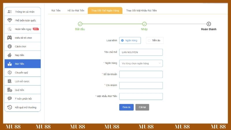 Rút tiền qua tài khoản ngân hàng